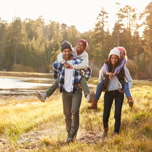 Family of four exploring the outdoors